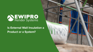 External wall insulation system showing insulation, fixings, basecoat, reinforcement mesh and finish